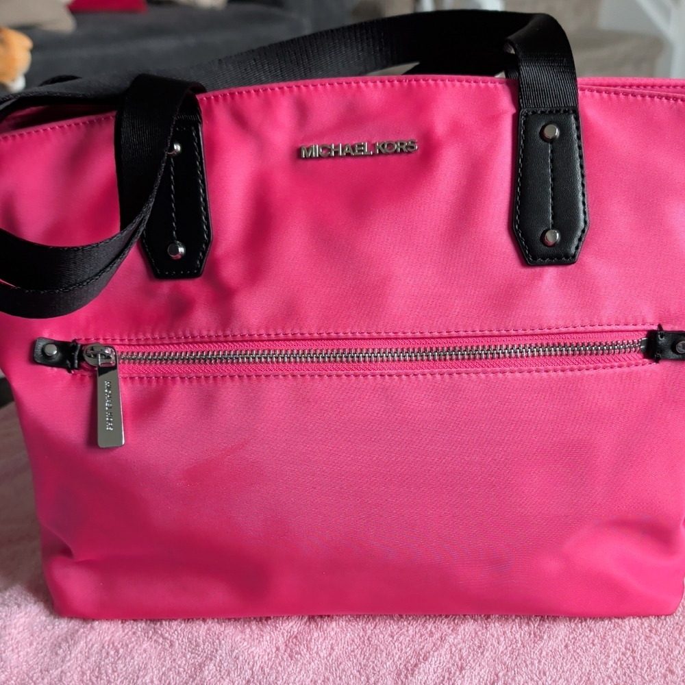 Michael Kors Hot Pink Tote with Black Trim